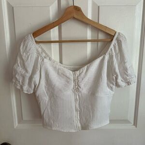 Hollister White Puff Sleeve Crop Blouse